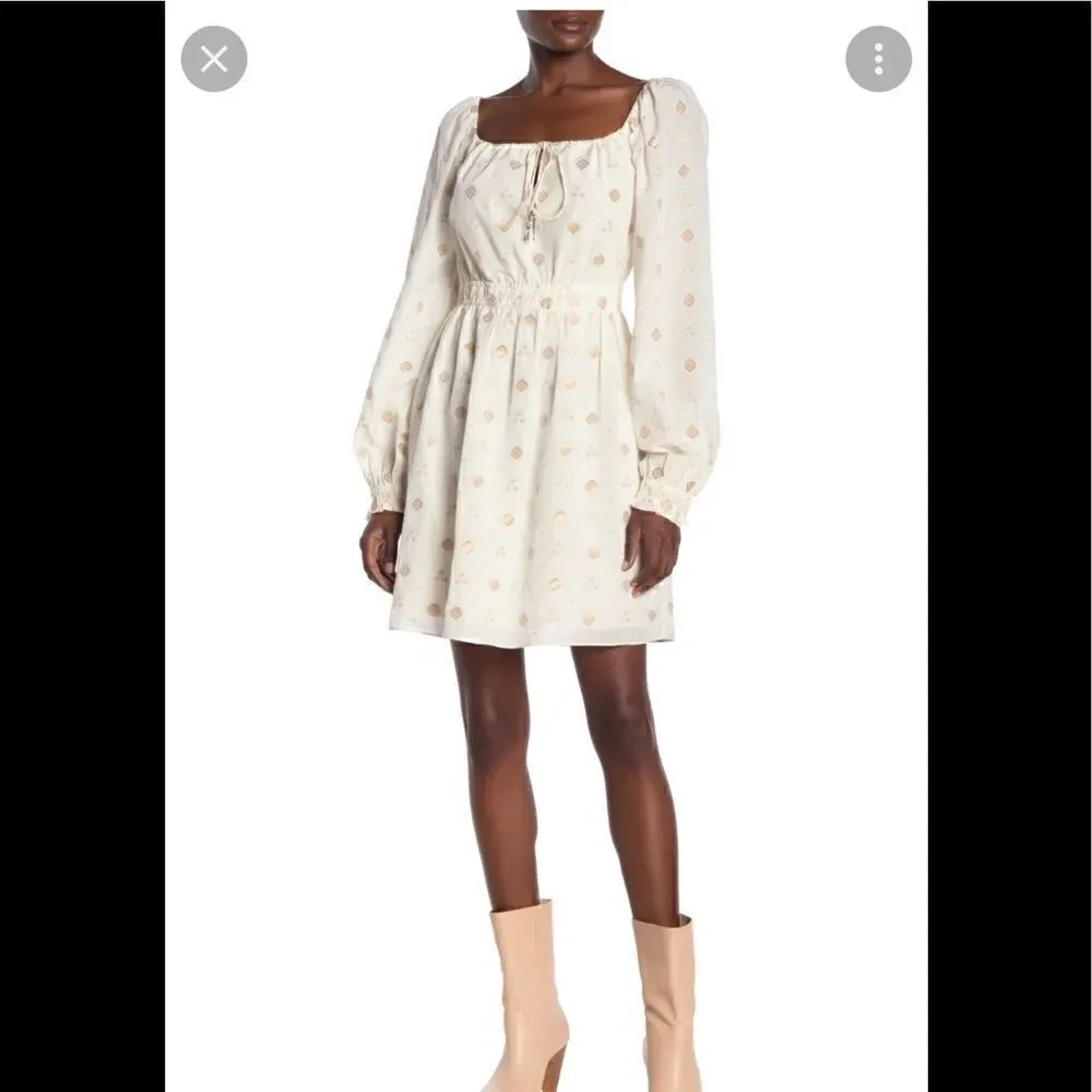 Joie mianda white and gold peasant mini dress